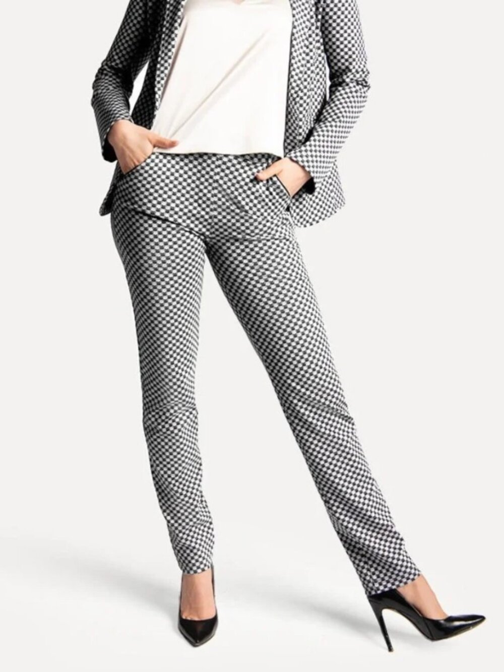New Betabrand Catstooth Straight Chino Dress Pant Yoga Pants Large Petite